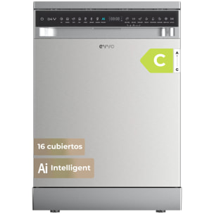Lavavajillas EVVO D4YX, 16 Cubiertos, Libre Instalación, 8 Programas, Extra Silent, Inox