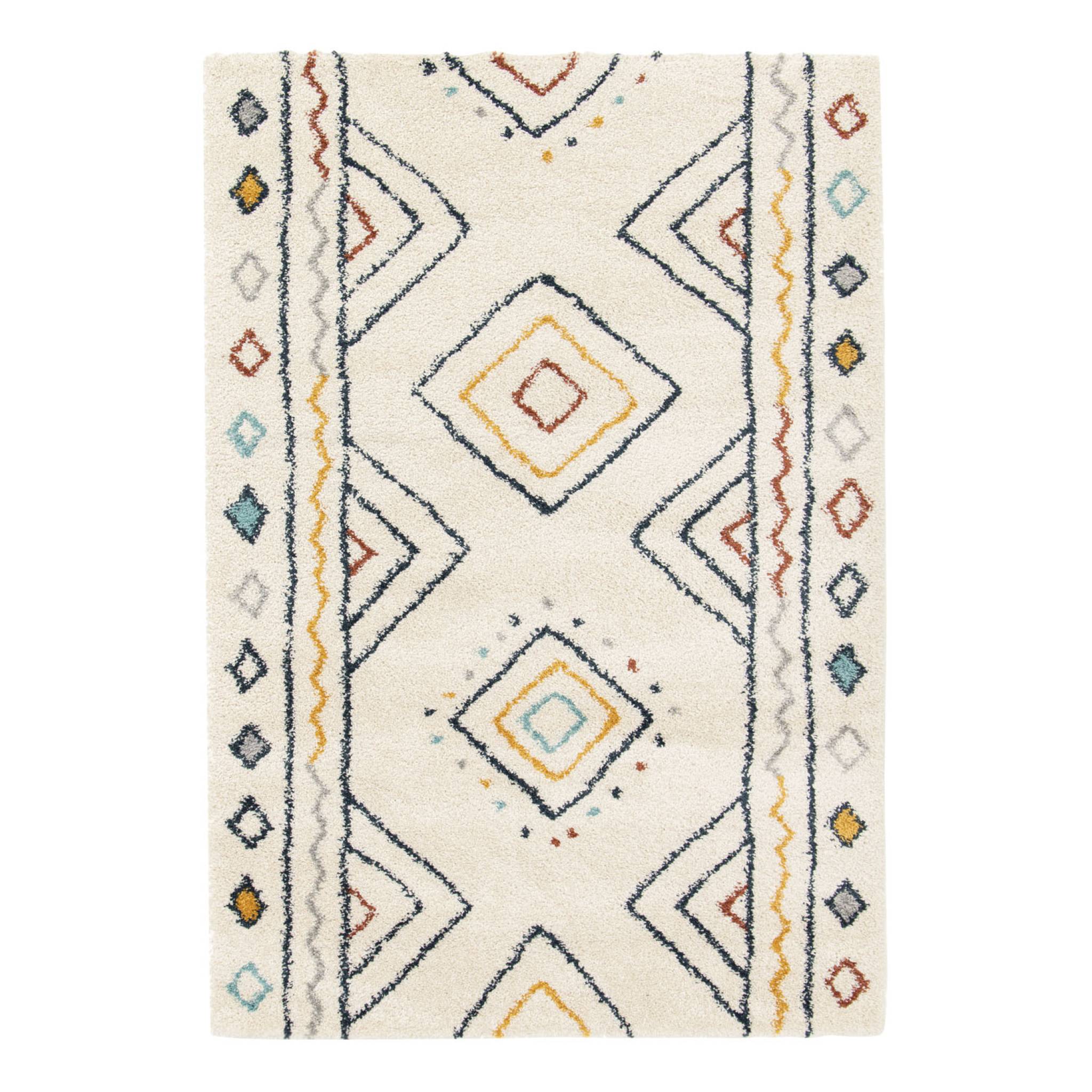 Tapis intérieur motif berbère crème. bleu et orange Ralph 160x230cm