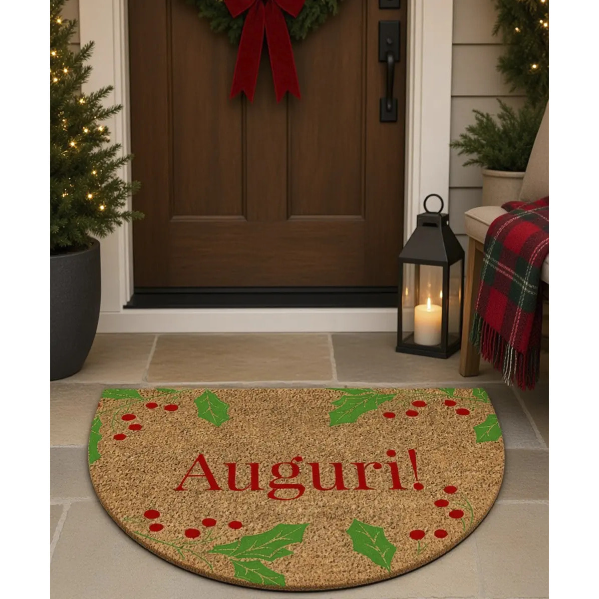 Zerbino Natalizio AUGURI per ingresso casa in fibra di cocco