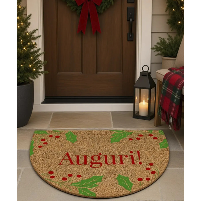 Zerbino Natalizio AUGURI per ingresso casa in fibra di cocco