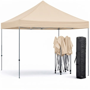 Gazebo Professionale 3x3 M Richiudibile Automatico In Acciaio Con Telo Oxford 1200D PVC Impermeabile e Anti UV A Fisarmonica con Sacche Beige