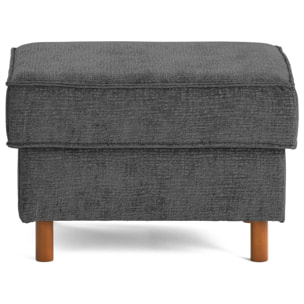 Jake - pouf en tissu velours relief - pieds en bois foncé - Gris Anthracite