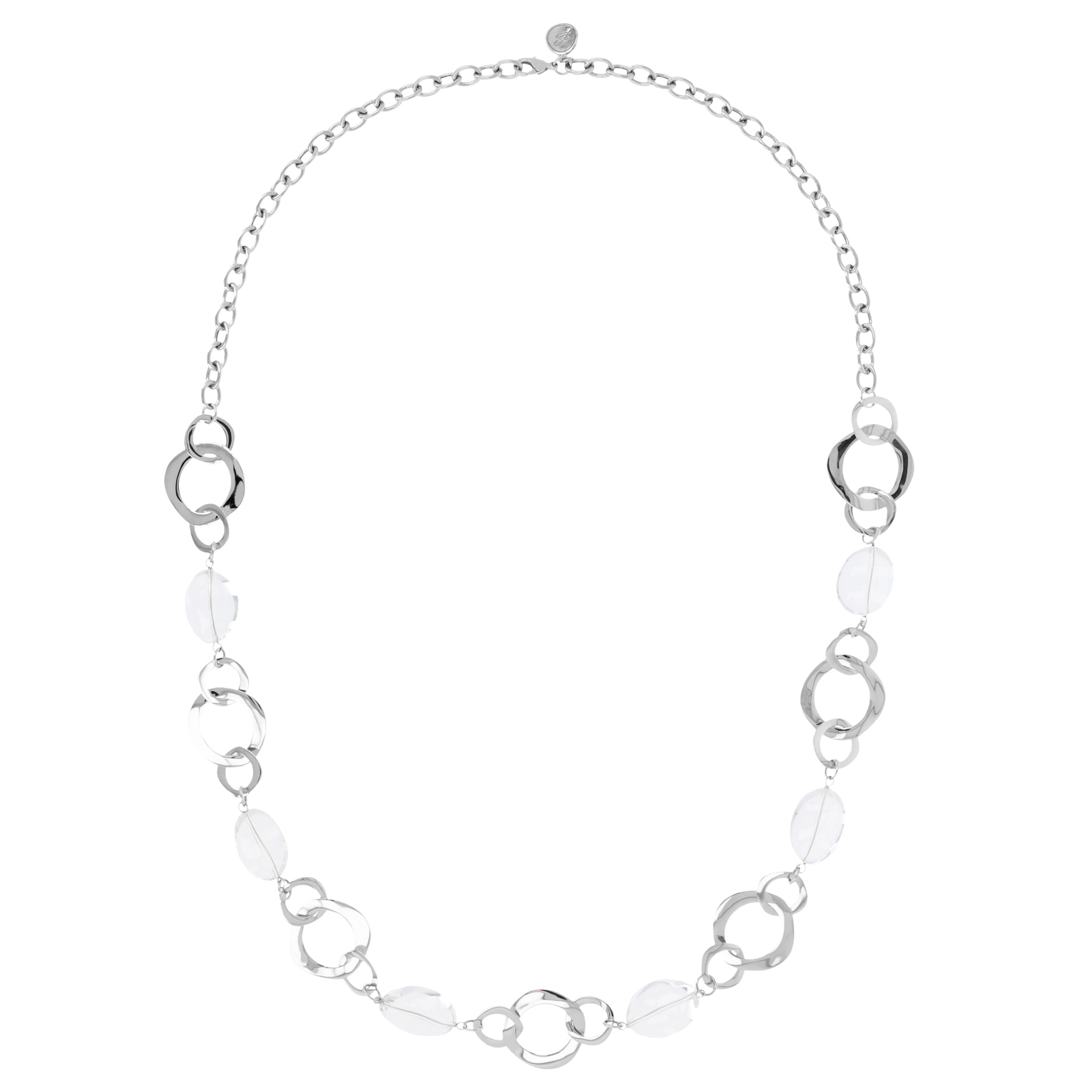 Collana a Cerchi con Quarzo Cristallo Placcata Oro Bianco 18kt