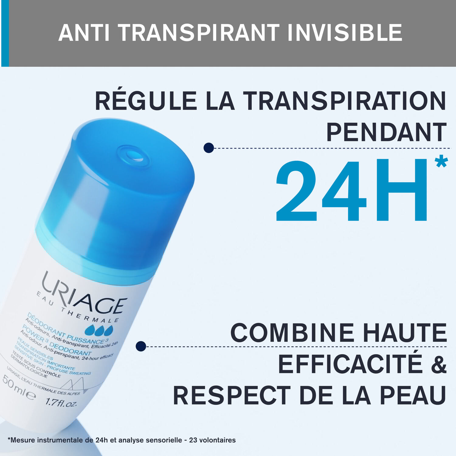 Déodorant Puissance 3 - Anti-Odeurs, Anti-Transpirant, Efficacité 24h 50 ml