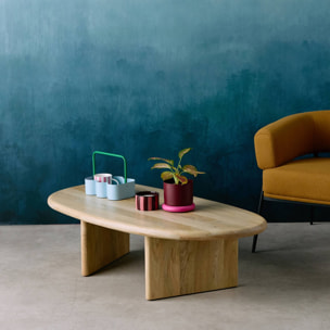 Table basse ovale bois de manguier naturel. L 119.5 x P 60 x H 35cm