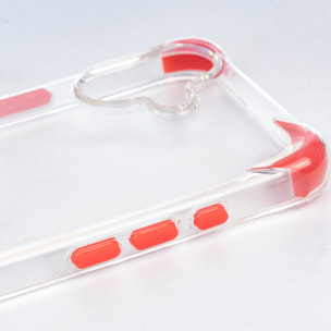 Custodia trasparente con rilievo protettivo per fotocamera, angoli rinforzati rossi, antiurto e anti-impronte Magsafe per iPhone 17.