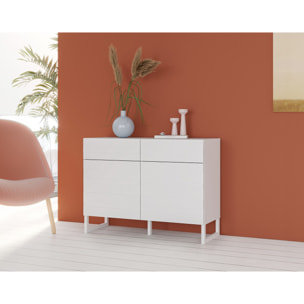 Sofia - buffet bas - blanc mat - 2 portes et 2 tiroirs - 110 cm - Blanc