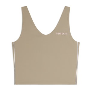 Canotta cropped slim fit con scollo a V in jersey quick dry