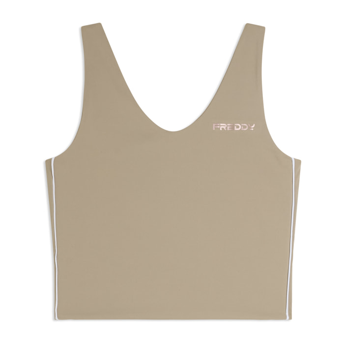 Canotta cropped slim fit con scollo a V in jersey quick dry