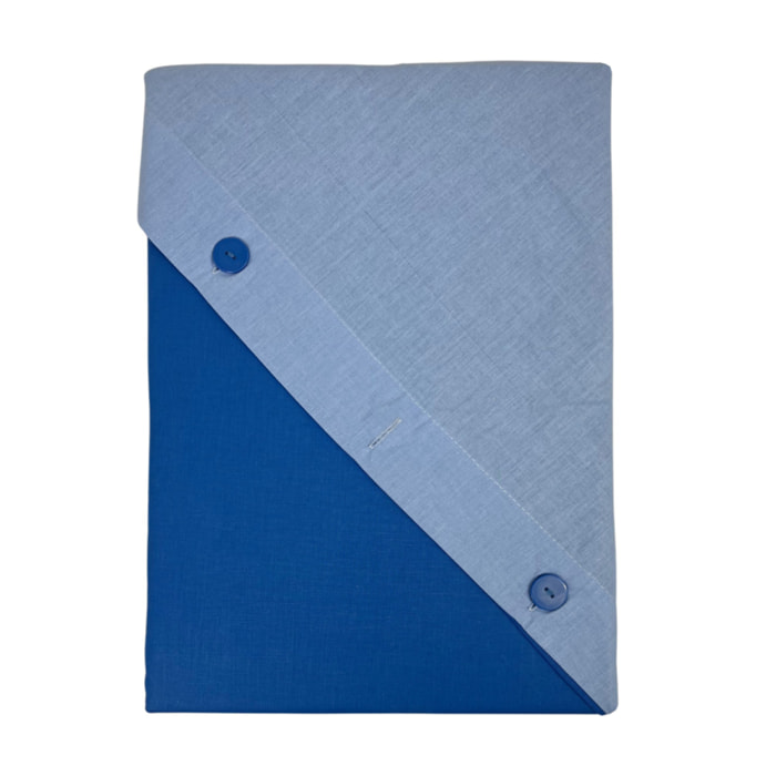 Completo Lenzuola Bicolor Estate/Inverno 100% Cotone Tinta Unita Amici Blu/Azzurro