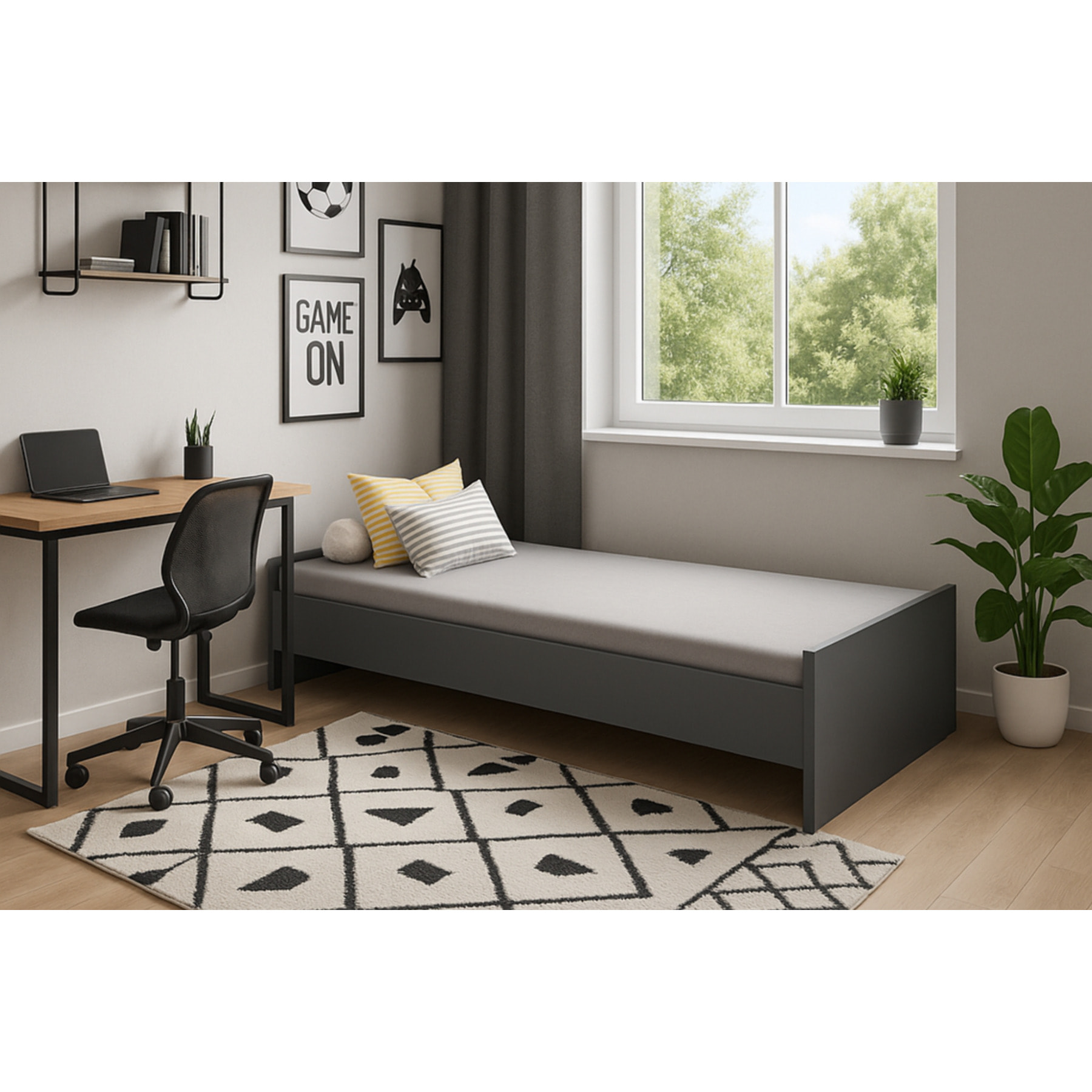 Letto singolo KARO 190x90 grigio per ragazzi
