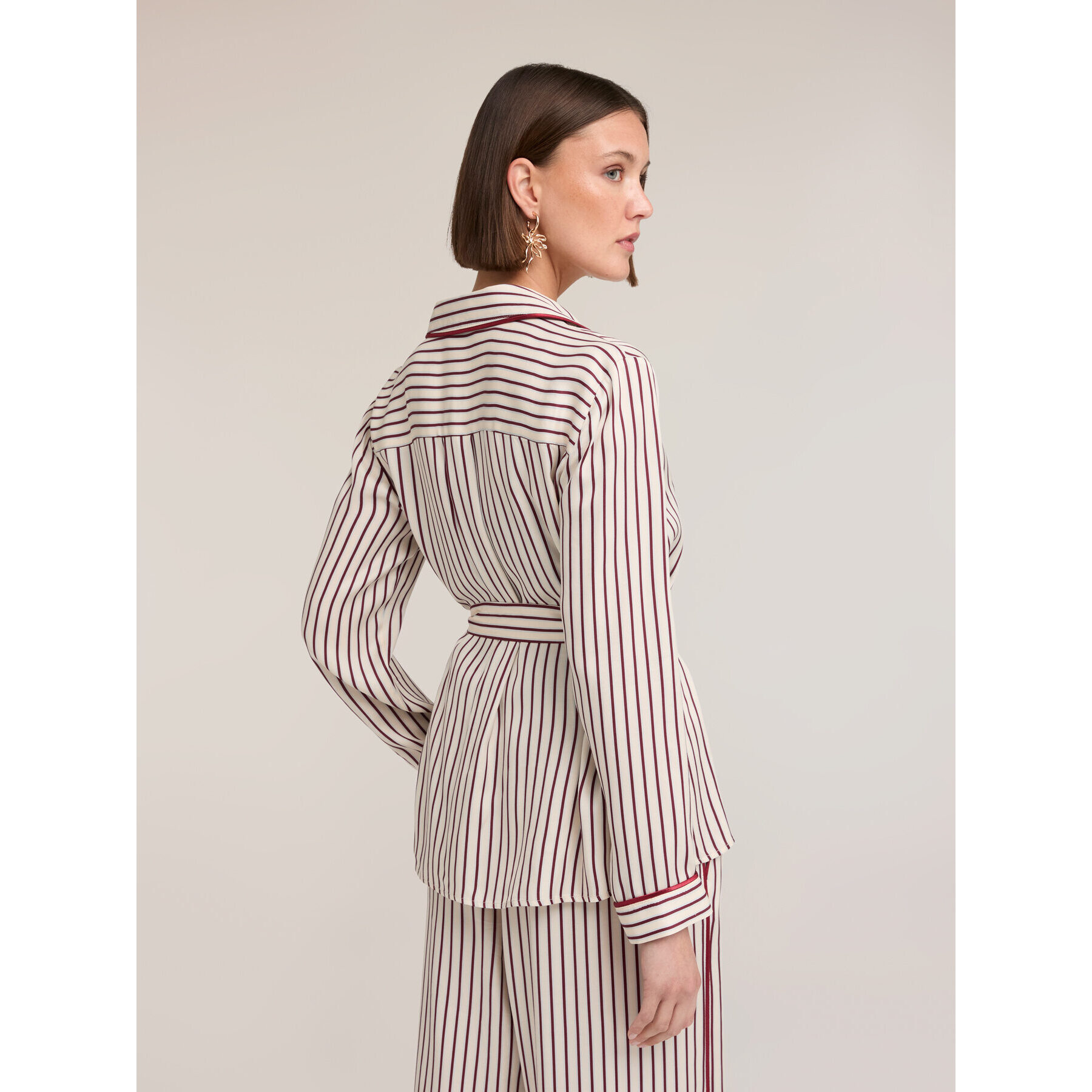 Motivi - Camisa de rayas en sarga de viscosa - Beige
