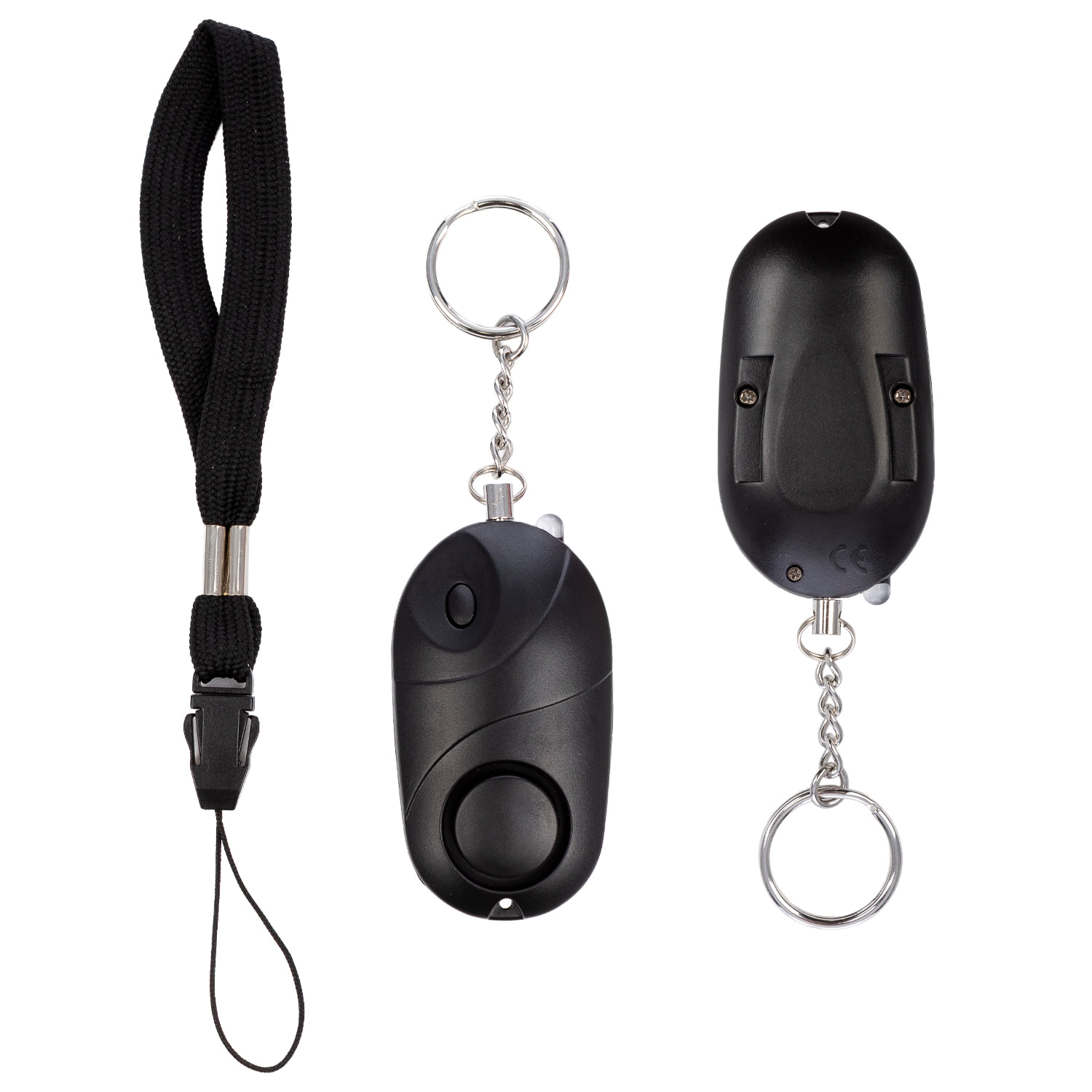 Allarme SOS personale con luce LED brillante e suono di 130dB. 3x batterie LR44 incluse e attivazione rapida tirando l'anello.