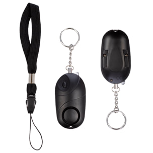Allarme SOS personale con luce LED brillante e suono di 130dB. 3x batterie LR44 incluse e attivazione rapida tirando l'anello.
