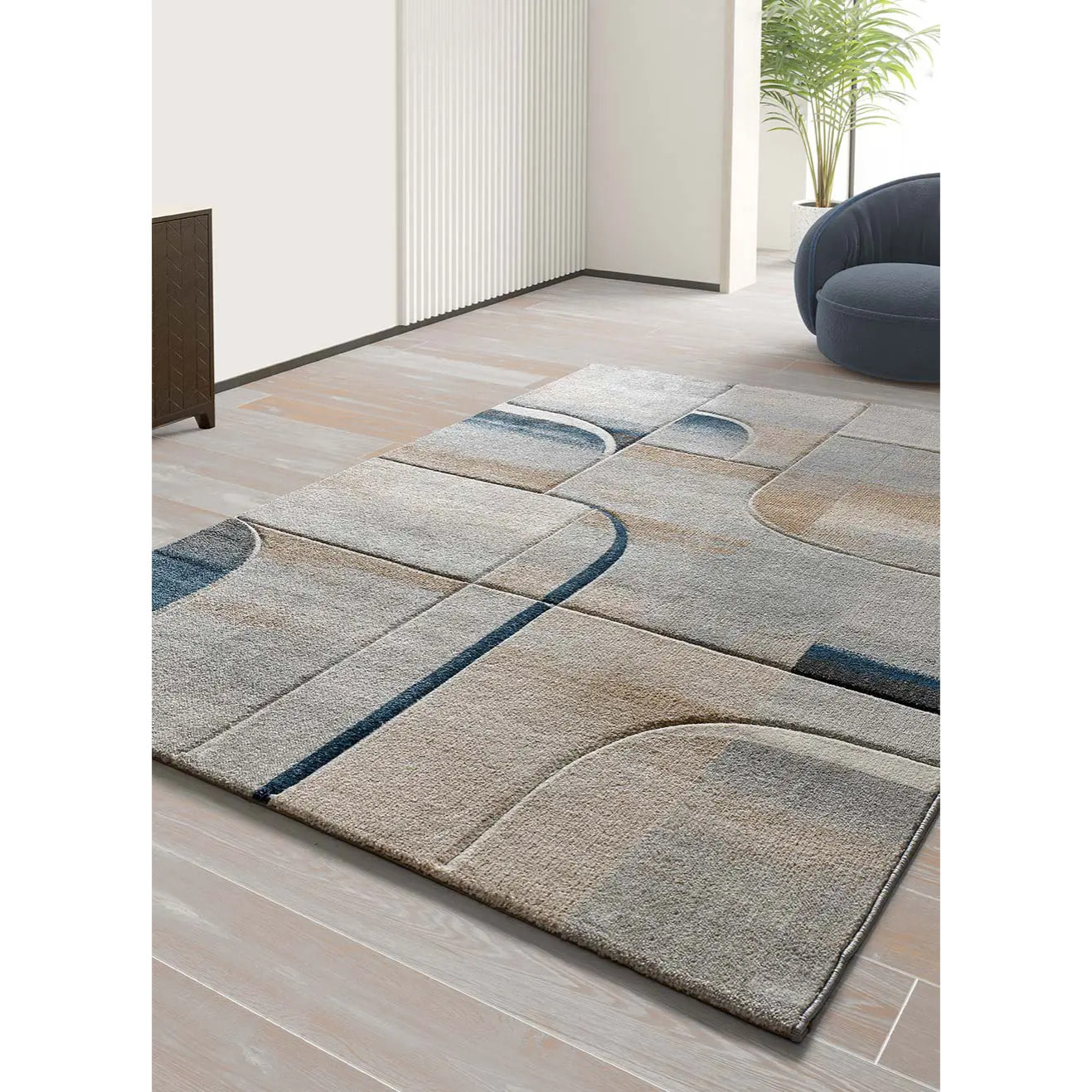 MEDEL Alfombra geométrica de pelo corto en azul, varias medidas disponibles