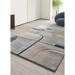 MEDEL Alfombra geométrica de pelo corto en azul, varias medidas disponibles