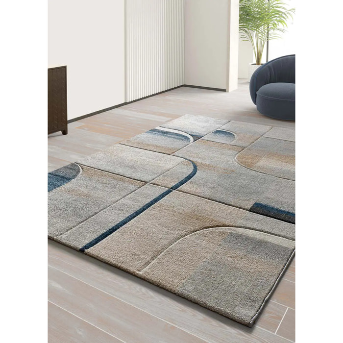 MEDEL Alfombra geométrica de pelo corto en azul, varias medidas disponibles