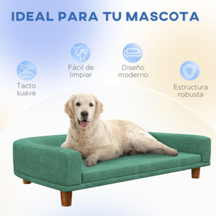 Sofá para Perros Grandes Cama Elevada para Perros Tapizada con Cojín Lavable y Patas de Madera de Pino Carga 40 kg 98x67x25 cm Verde