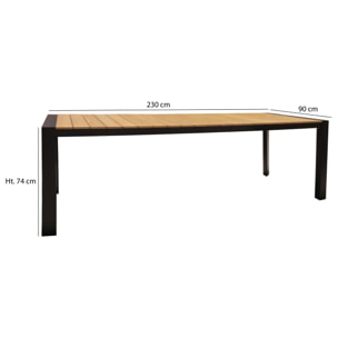 TABLE EN POLYWOOD ASPECT BOIS STRUCTURE EN MÉTAL NOIR 230X90X74CM BARI