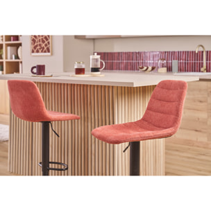 Tabourets de bar réglables en tissu effet velours texturé terracotta et métal (lot de 2) SAURY