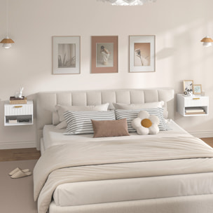 Juego de 2 Mesitas de Noche Flotantes Estrechas, Mesillas de Noche Dormitorio con Cajón con Frente Acanalado y Estante Abierto, para Sala de Estar, 40x34x29 cm, Blanco