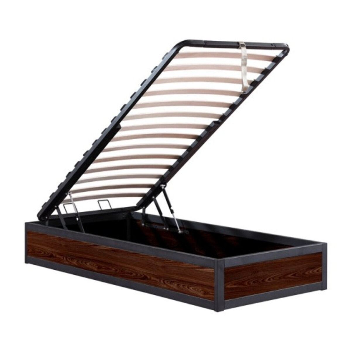 Ensemble lit coffre & matelas | Mémoire de forme, gel frais et mousse HD| Espace de Stockage jusqu'à 900 L | Robuste et Large Angle d’Ouverture | Bois et métal | Bois foncé