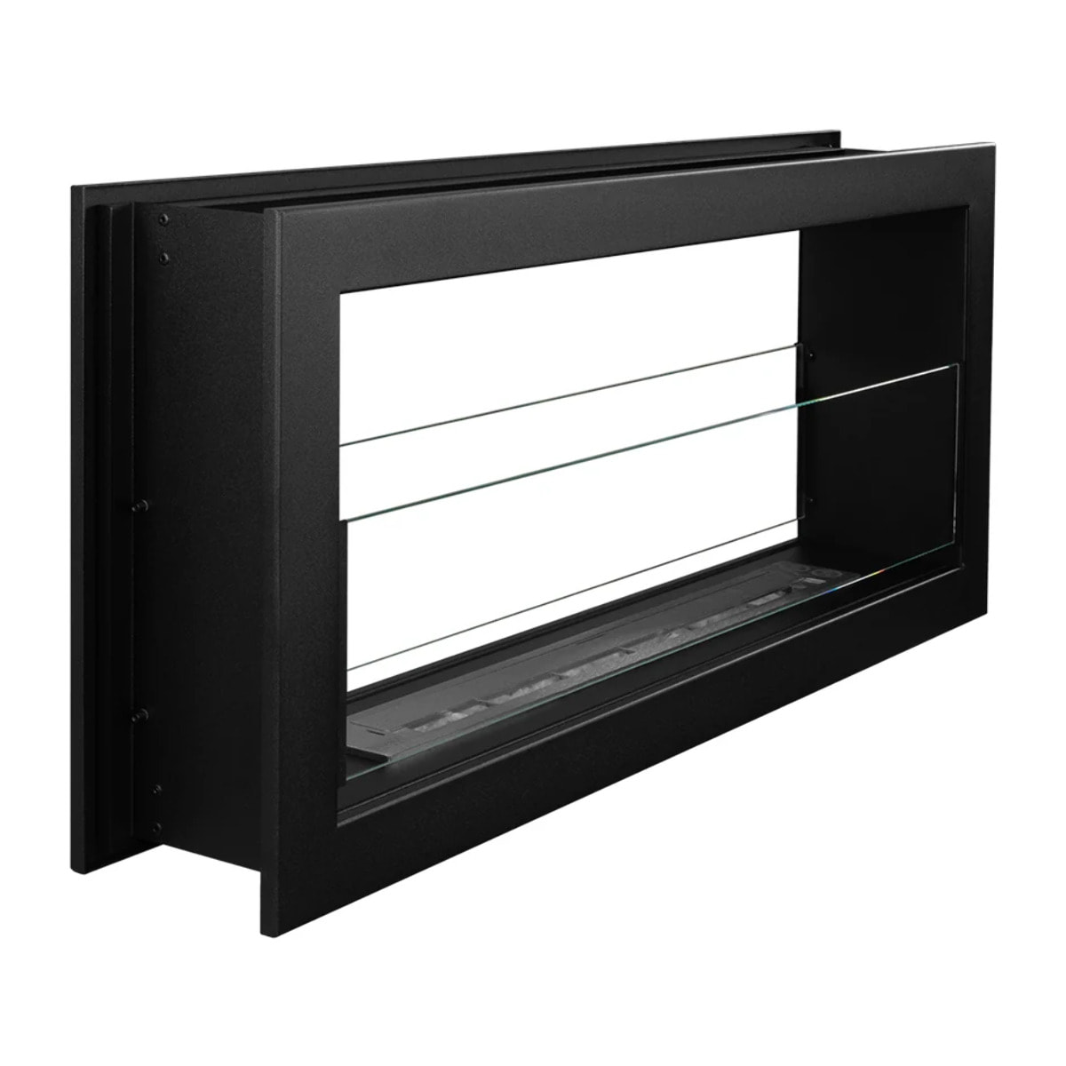 Montefalco 90 - Camino a Bioetanolo da Incasso Bifacciale 90x40x15,2 cm con Bruciatore 1,5lt in Acciaio