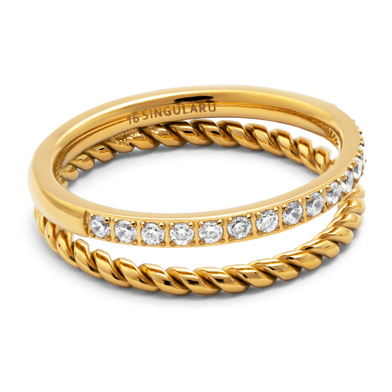 Anello Double Tressia Spark Acciao Placcato Oro