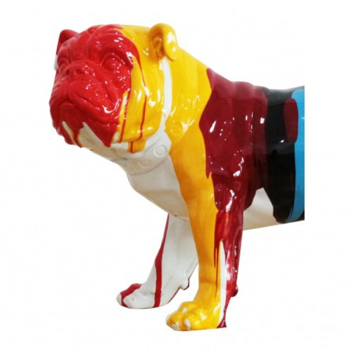 Statuette chien bulldog multicolore en résine blanche H26cm - MARLEY