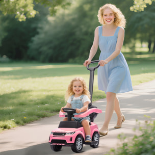 Coche Correpasillos 2 en 1 para Niños de 18-36 Meses LAND ROVER DISCOVERY, Correpasillos con Espacio de Almacenaje, Bocina, Volante, Mango de Empuje y Barandilla Extraíbles, Rosa