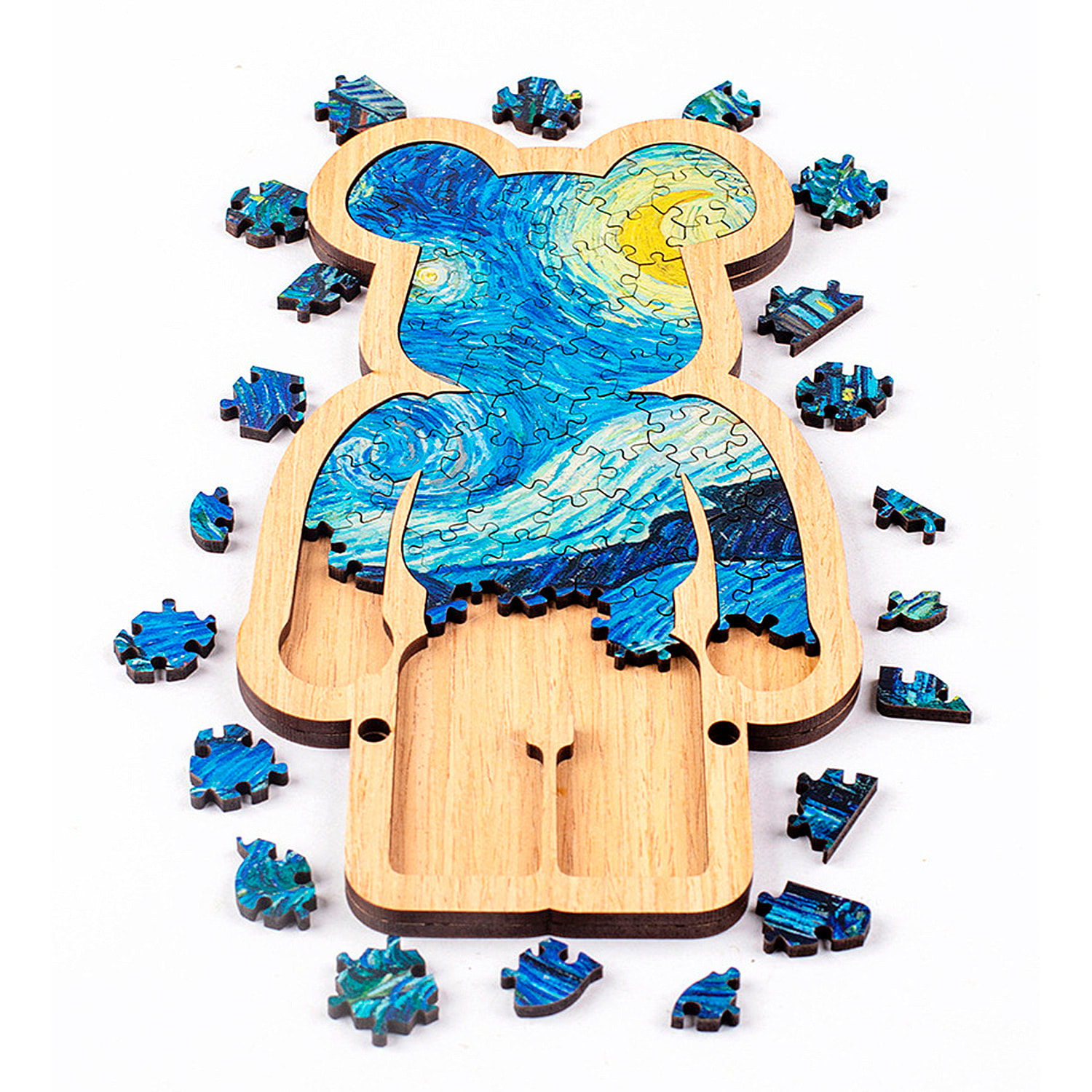 Puzzle e cornice in legno con 86 pezzi. Design Orso.