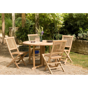 HARRIS - SALON DE JARDIN EN BOIS TECK 4/6 pers : Ensemble de jardin - 1 Table ronde à rabats papillon diam 120 cm et 4 chaises