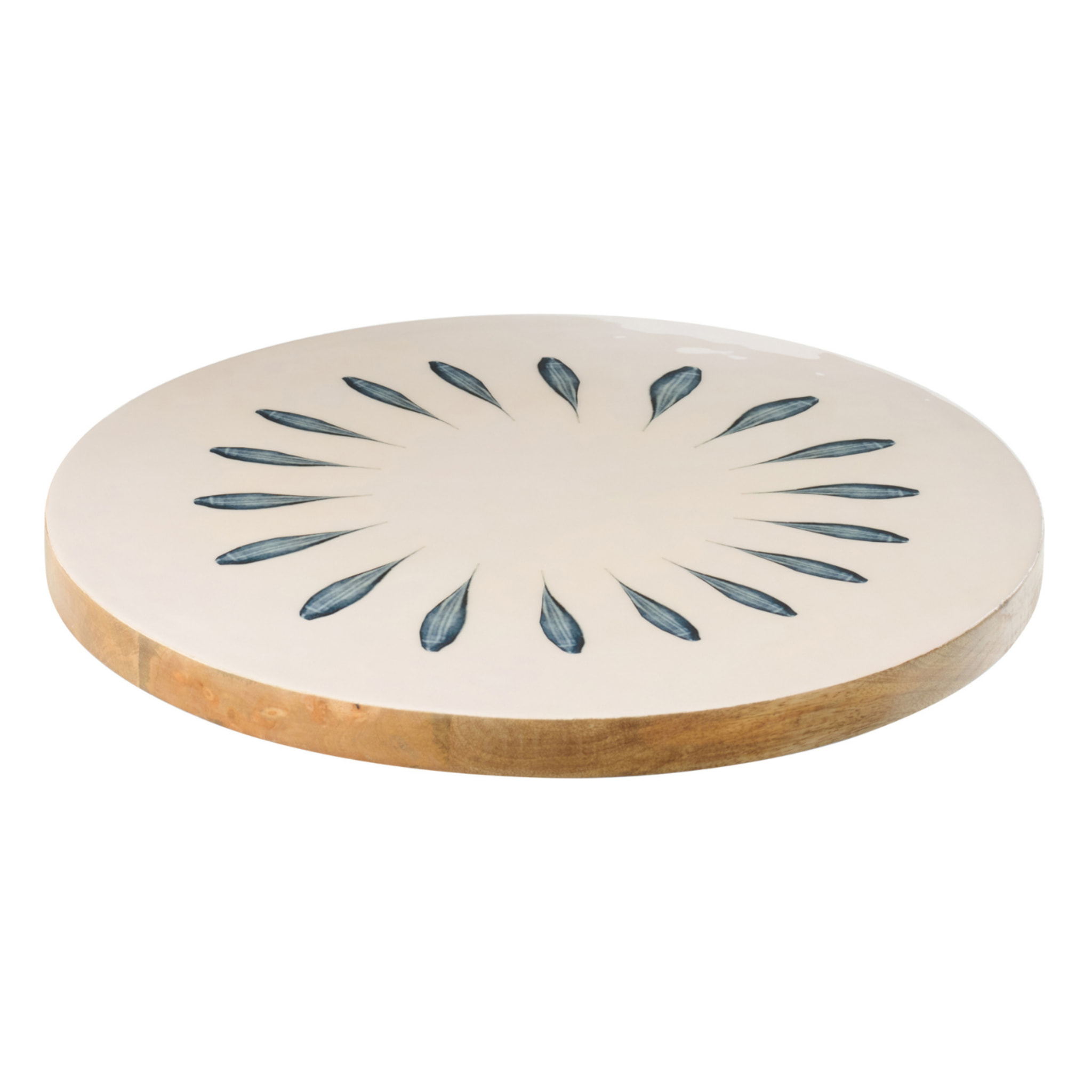 J-Line Plateau Tournant Rond - bois - bleu foncé/blanc