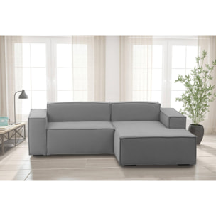 Divano fisso Lidia, Divano componibile a 2 posti large con penisola destra, 100% Made in Italy, Sofà moderno in tessuto, Cm 240x170h70, Grigio