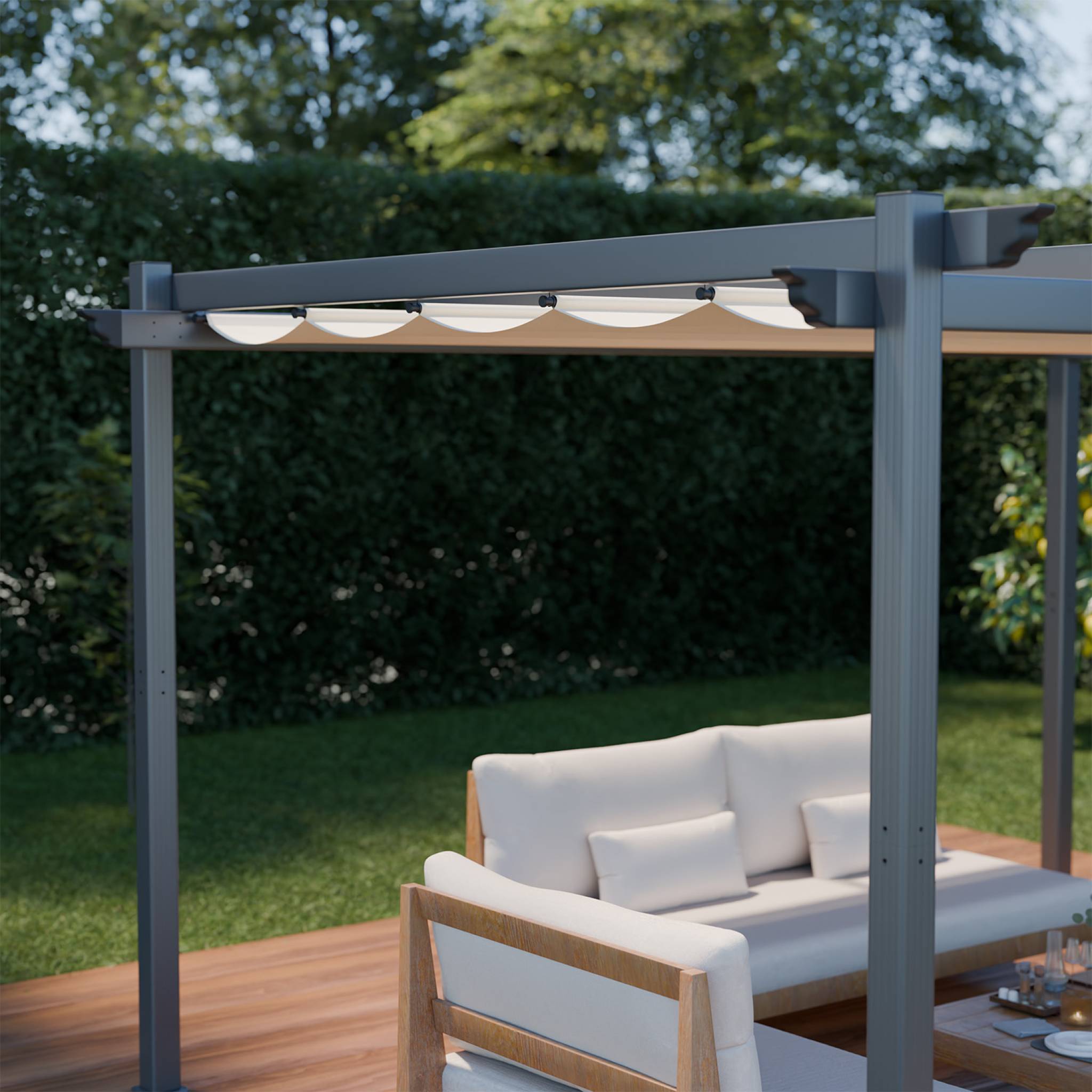 Pergola aluminium - Isla 3x4m -  Toile beige - Tonnelle idéale pour votre terrasse. toit rétractable. toile coulissante. structure aluminium