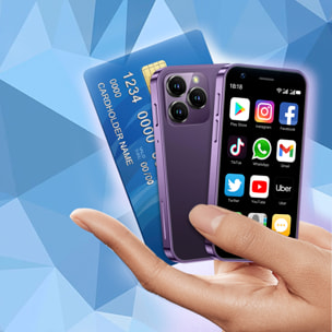 DAM Mini smartphone XS16 4G, Android 8.1, 2GB RAM + 16GB. Pantalla 3''.Doble tarjeta SIM. 4,5x1,2x10,2 Cm. Color: Morado