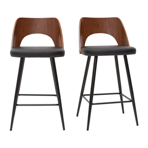 Tabourets de bar design noirs et noyer H66.5 (lot de 2) FALCOM