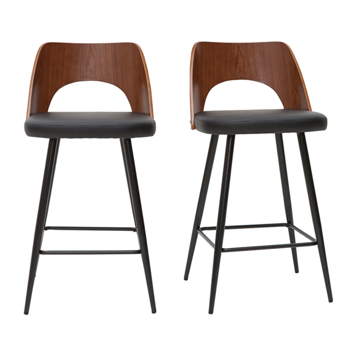 Tabourets de bar design noirs et noyer H66.5 (lot de 2) FALCOM