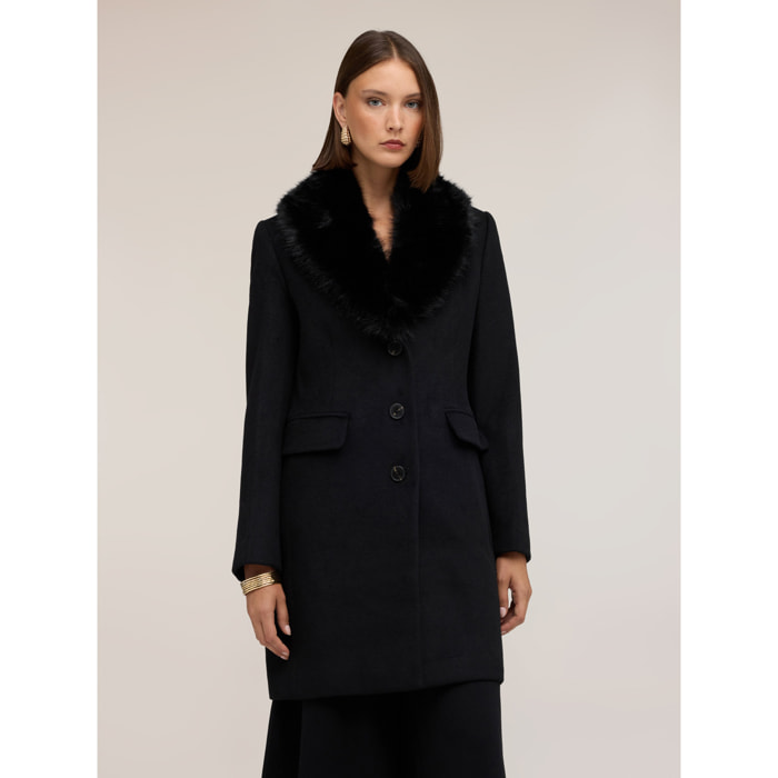 Motivi - Cappotto monopetto in panno misto lana - Nero