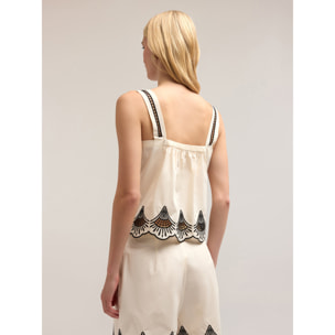 Motivi - Top de algodón bordado - Blanco