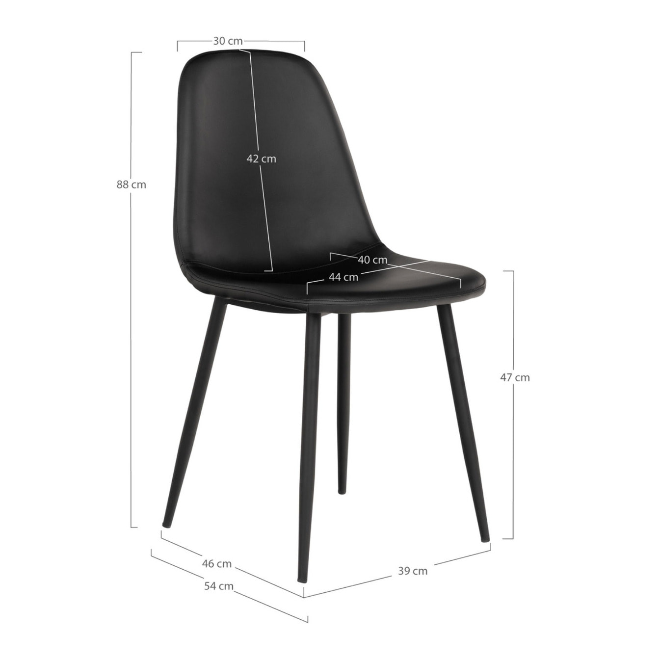 Set 2 sedie da pranzo Stockholm in ecopelle nera con gambe in metallo