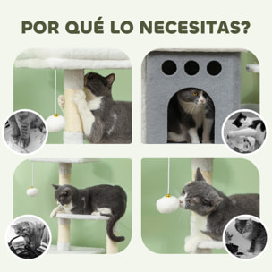 Árbol Rascador para Gatos 126 cm Torre para Gatos Rascador para Gatos con Nidos Plataformas Bolas Colgantes y Postes de Sisal Crema