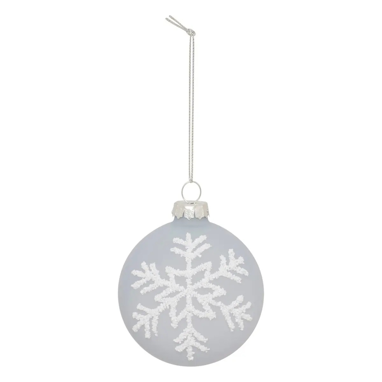 Boule verre flocon blanc D.7cm bleu