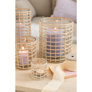 J-Line photophore Violet - verre/rotin - naturel