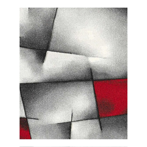 Tapis Rahi gris et rouge aux motifs géométriques