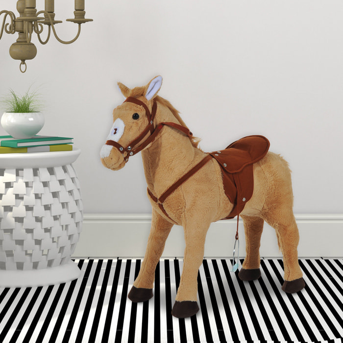 Caballo de Juguete para Niños de +3 Años Caballo de Juguete con Sonidos y Estructura de Metal Carga 60kg 85x28x60 cm Beige