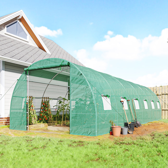 Invernadero de Exterior Invernadero de Túnel 8x3x2 m Invernadero de Jardín con 12 Ventanas y Puerta Enrollable para Cultivo Plantas Tomates Verduras Acero y PE 140 g/m² Verde