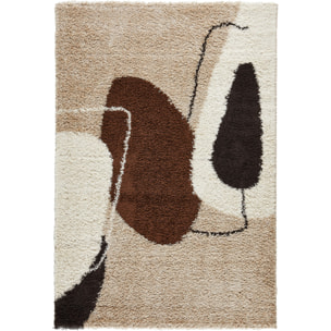 PALERME - Tapis shaggy à poils long à motif artistique - Marron, Beige, Café et Crème