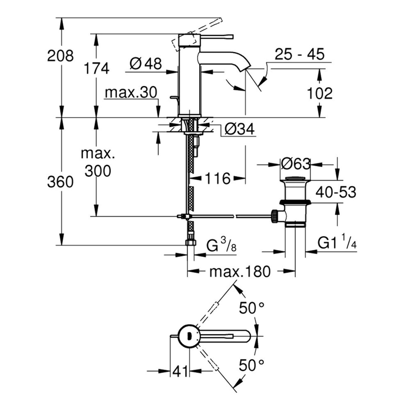 GROHE Essence Mitigeur monocommande Lavabo Taille S 23589001