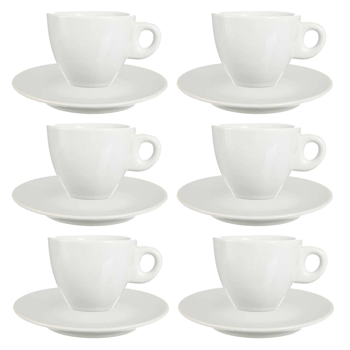 Set 6 tazas cafe porcelana blanca c plat colección vessia